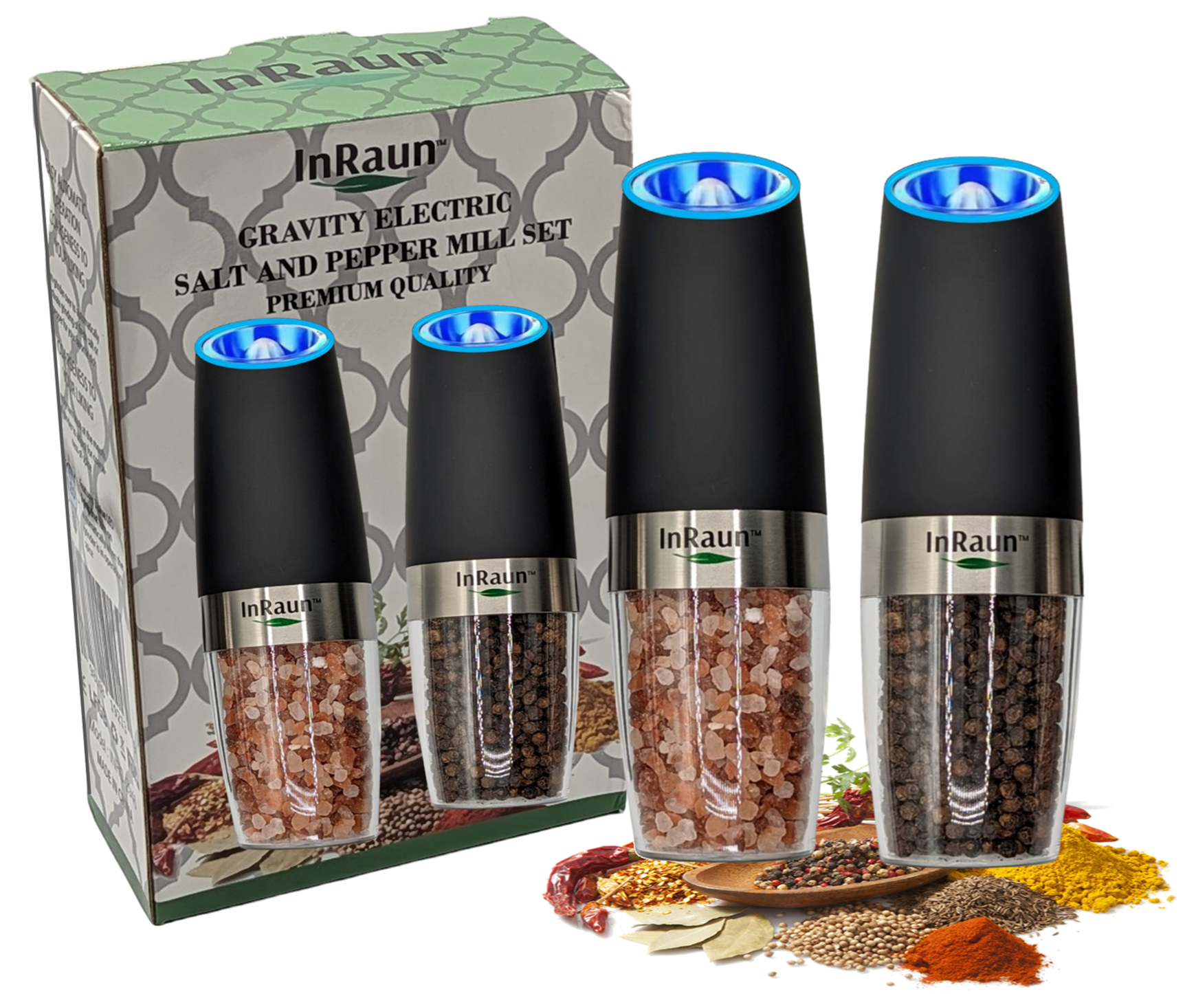 Electric Pepper Grinder – Rechargeable, Adjustable Coarseness, LED Light, Stainless Steel & Ceramic Core