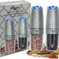 InRaun Gravity Electric Salt and Pepper Grinder Set, Stainless Steel Pepper and Salt Mills Shakers, Adjustable Coarseness, Battery Powered with LED Light, One Hand Automatic Operation, Silver (2Psc)